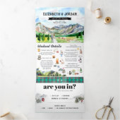 ロッキー素朴山 図解入りの、写真付きの結婚| 三つ折り招待状 (内部)