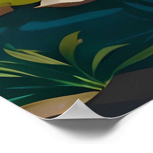 ロッキー絵を描川と緑豊かな野原のある村 ポスター (角)