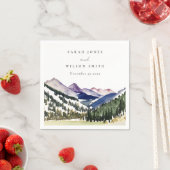 ロッキー雪の山の水彩風景結婚ズ スタンダードカクテルナプキン (インサイチュ)