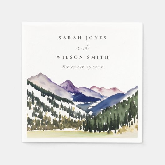 ロッキー雪の山の水彩風景結婚ズ スタンダードカクテルナプキン (正面)