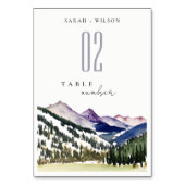 ロッキー雪の山の水彩風景結婚ズ テーブルナンバー (裏面)