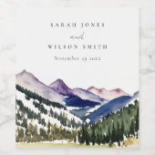 ロッキー雪の山の水彩風景結婚ズ ワインラベル (シングルラベル)