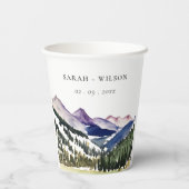 ロッキー雪の山の水彩風景結婚ズ 紙コップ (裏面)
