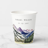 ロッキー雪の山の水彩風景結婚ズ 紙コップ (正面)