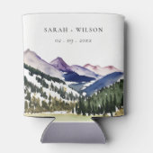 ロッキー雪の山の水彩風景結婚ズ 缶クーラー (裏面)