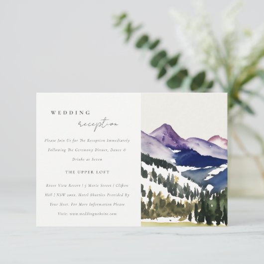 ロッキー雪の山の風景ウェディングレセプション エンクロージャーカード (スタンド正面)
