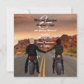 ロッキー・ハイウェイでバイクに乗結婚るカップル セーブザデート (裏面)