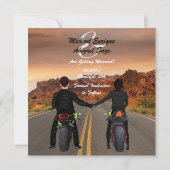 ロッキー・ハイウェイでバイクに乗結婚るカップル セーブザデート (裏面)