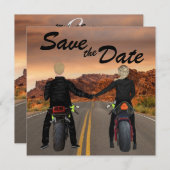 ロッキー・ハイウェイでバイクに乗結婚るカップル セーブザデート (正面/裏面)