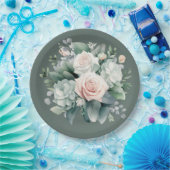 ロッキー・リバー ディープグリーン ブラッシュピンク ローズ シャワー ペーパープレート (パーティー)