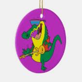 ロックおもしろいとロールのワニ音楽の漫画 セラミックオーナメント (右)