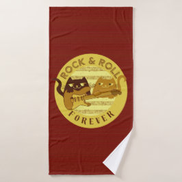 ロックおもしろいとロールの音楽猫とエレキギター バスタオル