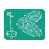 ロックされたハートと鍵のエメラルドグリーン背景 マグネット (横)