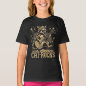 ロックする猫のギター　ユーモアあふれる音楽　動物デザイン Tシャツ (正面)