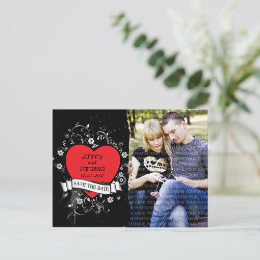 ロックとグ転がランギーのハート写真の日付を保存 案内ポストカード (スタンド正面)