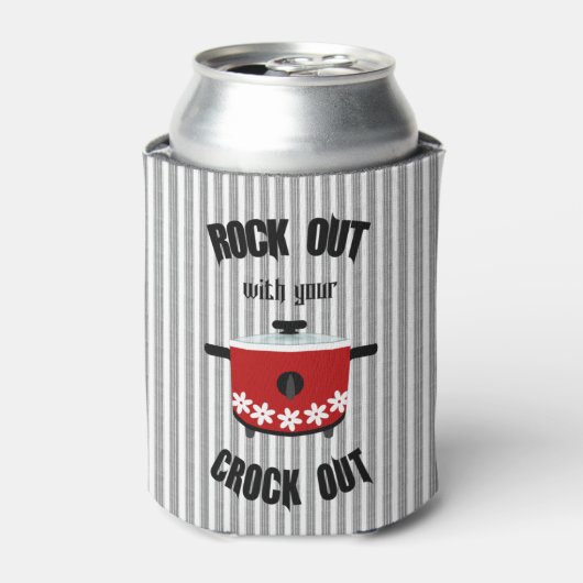ロックとスロークッカーの赤黒ストライプ 缶クーラー (缶正面)