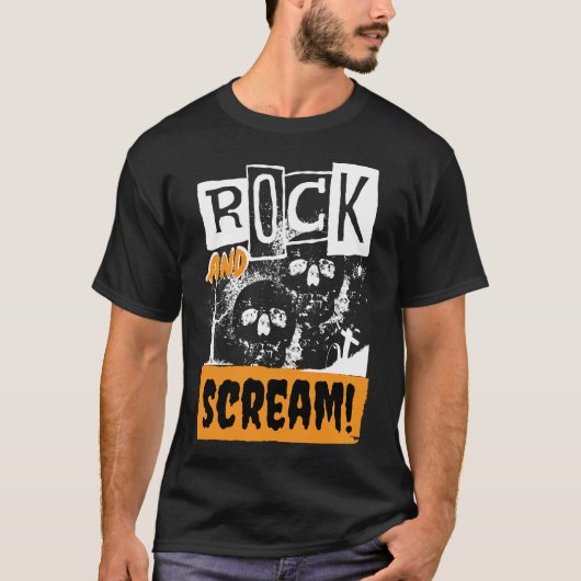 ロックと悲鳴の面白いハロウィーン Tシャツ (正面)