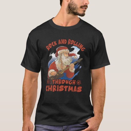 ロックと転がのクリスマスおもしろいギターSa Tシャツ (正面)