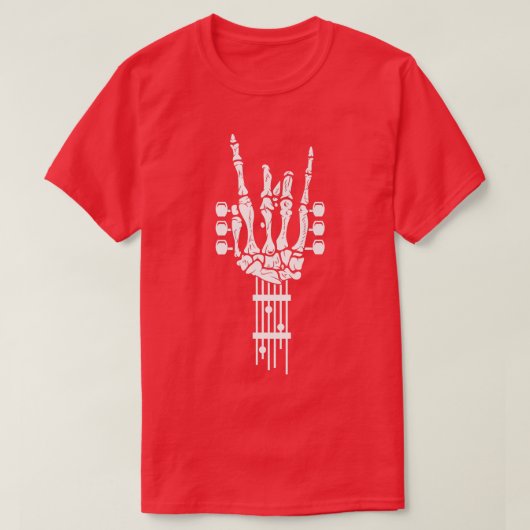 ロックと転がスケルトンデザインギター音楽愛好家Pre Tシャツ (デザイン正面)
