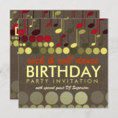 ロックと音楽転がの誕生日パーティーへの招待 招待状 (正面/裏面)