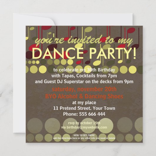 ロックと音楽転がの誕生日パーティーへの招待 招待状 (裏面)