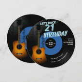 ロックなギター音楽ノート ブルー 21歳の誕生日 招待状 (正面/裏面)
