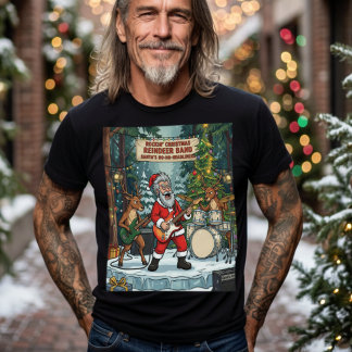 ロックなクリスマス サンタ トナカイ バンド 楽しい Tシャツ