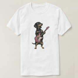 ロックなダックスフントがピンクのエレキギターを演奏 Tシャツ