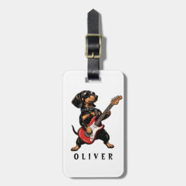 ロックなダックスフンドのギタリスト ラゲッジタグ