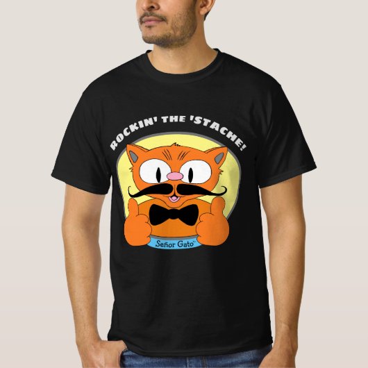 ロックなヒゲ！セニョール・ガト™ ヒゲ猫 Tシャツ (正面)