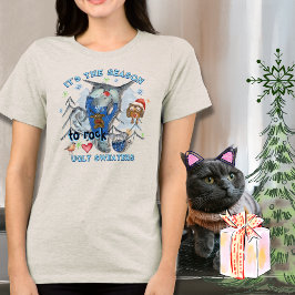 ロックな醜いセーター 面白い猫とねずみ ホワイト トライブレンドTシャツ