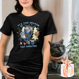 ロックな醜いセーター 面白い猫とマウス ブラック トライブレンドTシャツ
