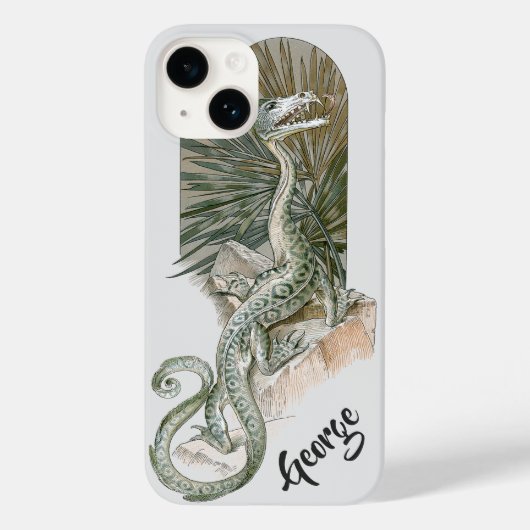 ロックに座る神話のトカゲのドラゴン、ヴィンテージ神話 Case-Mate iPhoneケース (裏面)