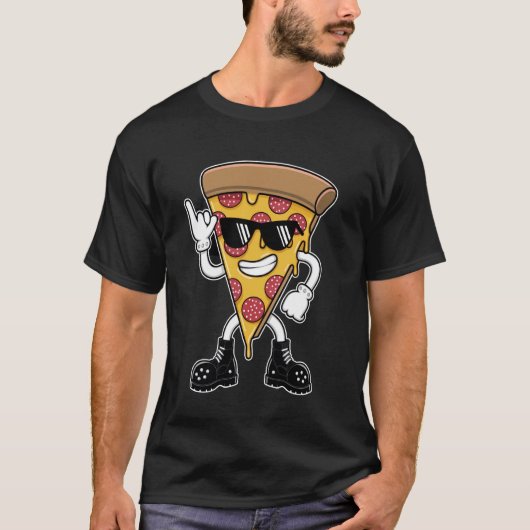 ロックのポーズをする反抗的なピザスライス Tシャツ (正面)