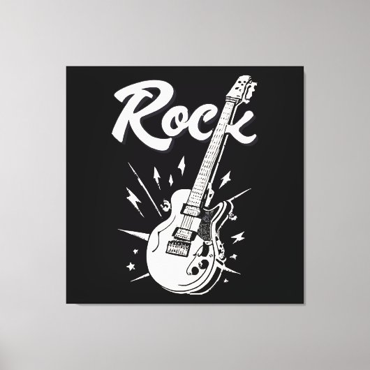 ロックの文字が入ったエレキギター キャンバスプリント (正面)