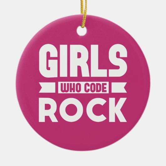 ロックをコードする女の子、ピンクと文字カスタムクリスマス セラミックオーナメント (正面)