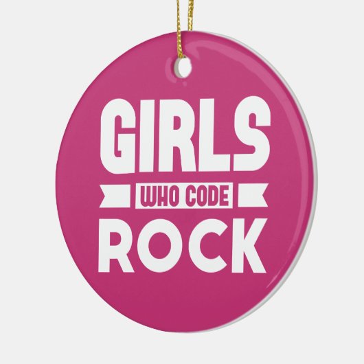 ロックをコードする女の子、ピンクと文字カスタムクリスマス セラミックオーナメント (左)