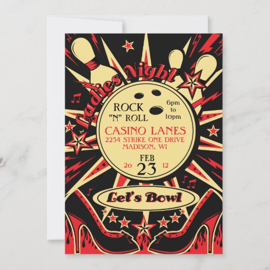 ロックアビリー女子ボウリングパーティー招待状 招待状 (正面)