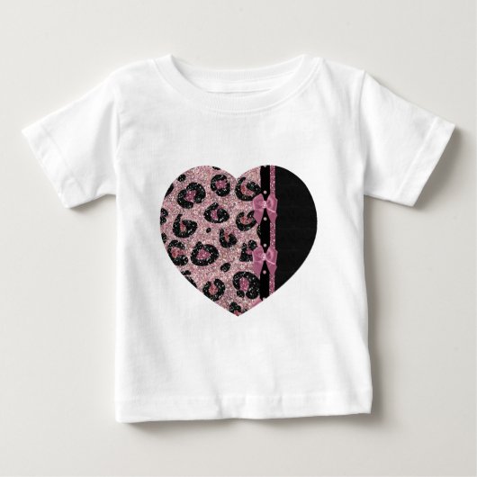 ロックアビリー ヒョウ柄 ピンク リボン リボン ブローチ ベビーTシャツ (正面)