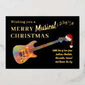 ロックアンドロールクリスマスギターブラックと金ゴールド 箔シーズンカード (正面)