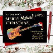 ロックアンドロールクリスマスギターブラックと金ゴールド 箔シーズンカード