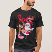 ロックアンドロールサンタクロース |クリスマスブラックユニセックス Tシャツ (正面)