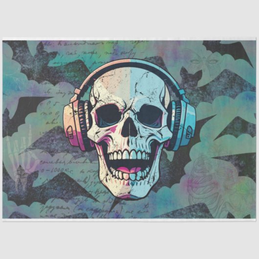 ロックアンドロールスカルとこうもりデコページ紙 薄葉紙 (正面)