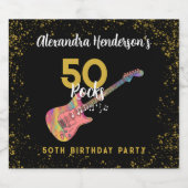 ロックアンドロールピンクブラック金ゴールド50th誕生日パーティー ビールラベル (シングルラベル)