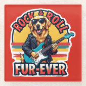 ロックアンドロールファーエバーゴールデンレトリバードッグ ガラスコースター (正面)