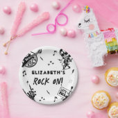 ロックアンドロールブラック&ホワイトバースデーパーティー ペーパープレート (パーティー)