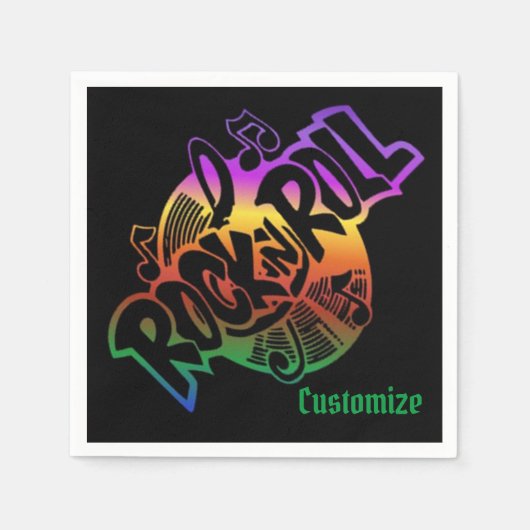 ロックアンドロールレインボーミュージックテーマ スタンダードカクテルナプキン (正面)