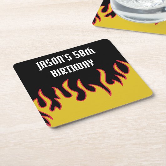 ロックアンドロール炎カスタムメッセージパーティー スクエアペーパーコースター (アングル)