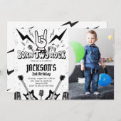 ロックアンドロール生まれパーティー2つのロック誕生日写真 招待状 (正面/裏面)
