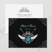 ロックアンドロール結婚のティール(緑がかった色)ブラックRSVPカード 出欠カード (正面/裏面)